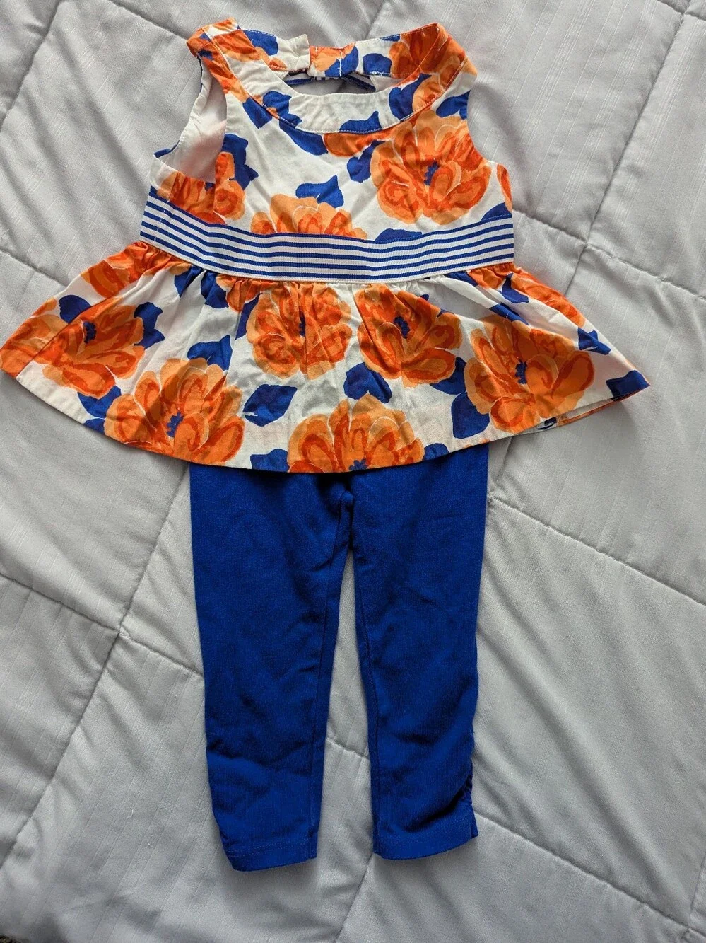 Janie and Jack Infant Girls Floral Peplum Top & Royal Blue Leggings Set